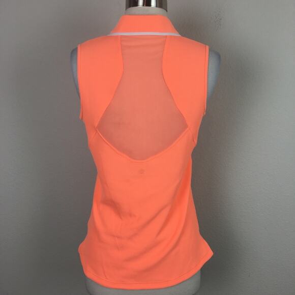 Athleta Neon Orange Sleeveless Collared Top Small Tall - Picture 6 of 9